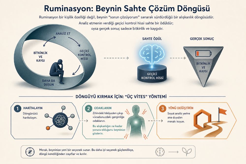 Ruminasyonu (zihinsel geviş getirmeyi) Nasıl Durdurursunuz: Beyniniz Neden Geçmişi Tekrar Oynatır (Ve Bu Döngü Nasıl Kırılır)